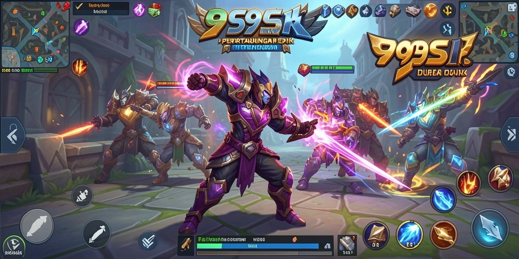 Gameplay seru 99SL dengan pertarungan MOBA yang intens.