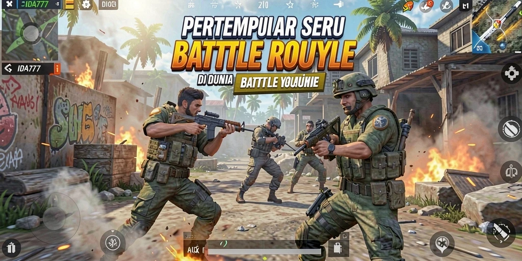 Screenshot gameplay <strong>IDA777</strong> menampilkan aksi seru di medan perang Battle Royale.