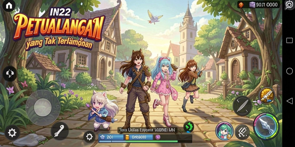 Tampilan gameplay IN22 yang penuh warna dan karakter anime.