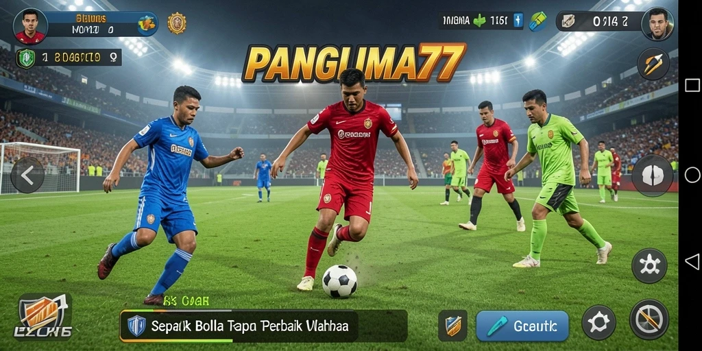Tampilan gameplay seru dalam PANGLIMA77 dengan aksi sepak bola yang intens.