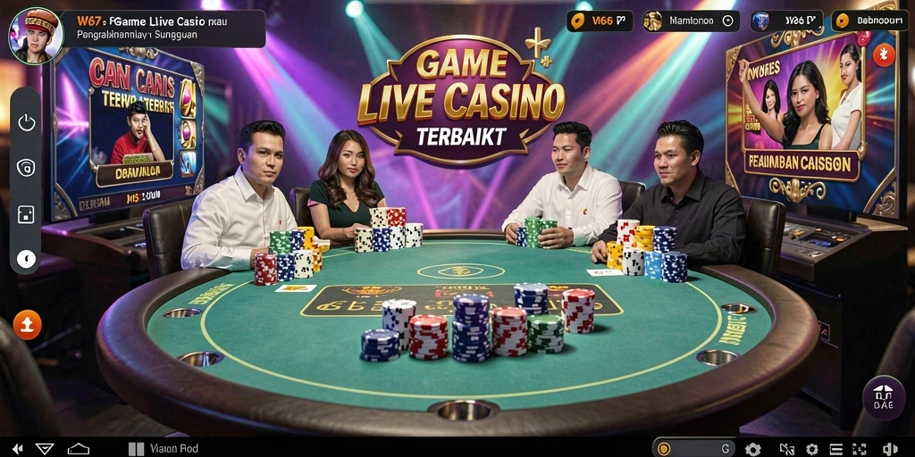 Tampilan gameplay W67 yang mendebarkan dan interaktif di Live Casino.
