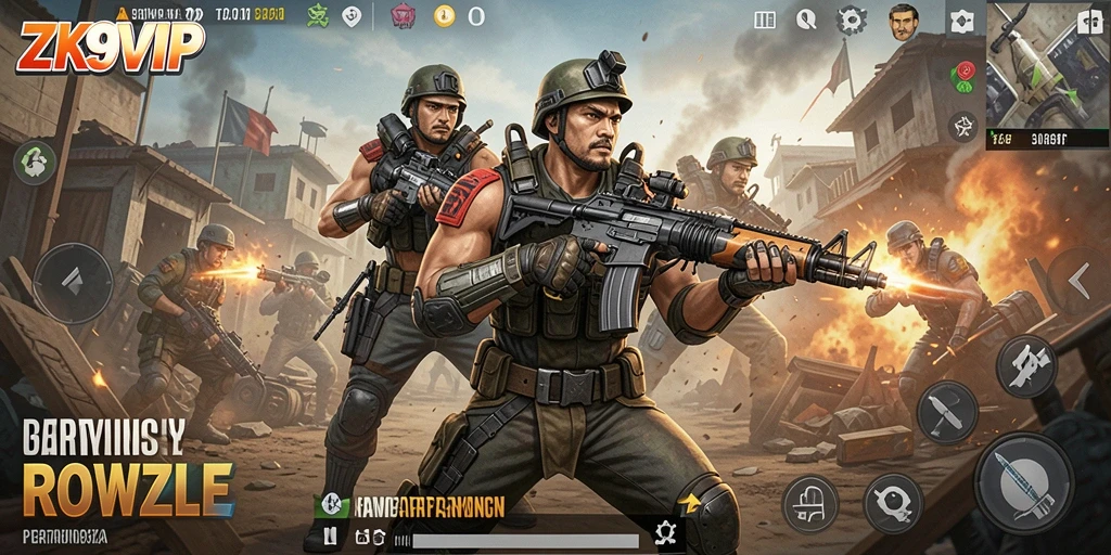 Tampilan gameplay intens dari ZK9VIP dalam pertempuran Battle Royale.